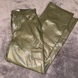 Abercrombie & Fitch Olive Green High-Rise Faux Leather Pants